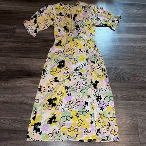 Influence flower print open back waisted summer dress with two front slits